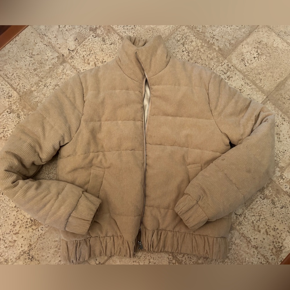 Papermoon Beige Corduroy Puffer Jacket